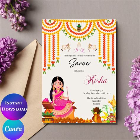 Buy Half Saree Invitation Digital Sari Invitation Ceremony Card Saree ...