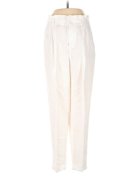 Ann Taylor LOFT Solid White Ivory Paperbag Pull On Pants in Linen Blend ...