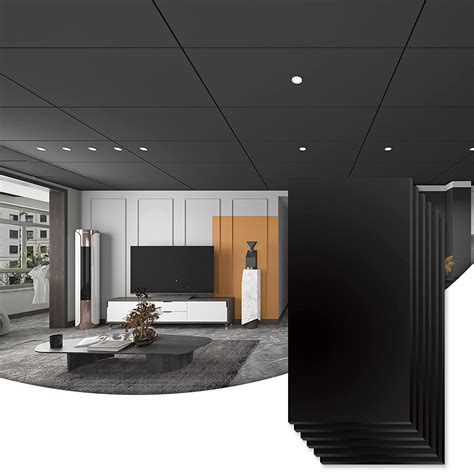 A10921BK-10-Pack Smooth Drop Ceiling Tile 2ft x 4ft in Black, PVC ...