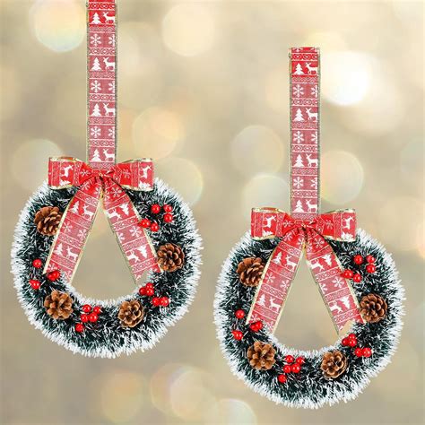 Amazon.com: Tigeen 2 Pcs 11" Mini Christmas Wreaths Small Cabinet ...