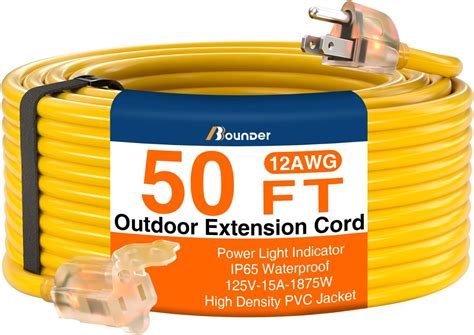 BBOUNDER 50 FT Outdoor Extension Cord Waterproof, 12/3 SJTW Heavy Duty ...