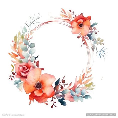 水彩花圈 设计图__图片素材_其他_设计图库_昵图网