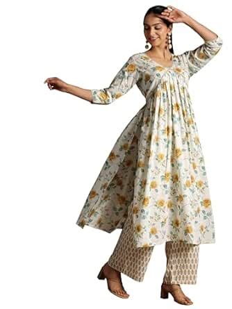 Buy Libas Womens Printed Cotton A-Line Kurta With Palazzos at Amazon.in