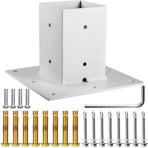 Buy VEVOR Mailbox Base Plate， 4x4 Post Base， White Powder-Coated Fence ...