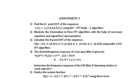 DSP Assignment 2: DFT, FFT, and Filter Design Techniques - Studocu