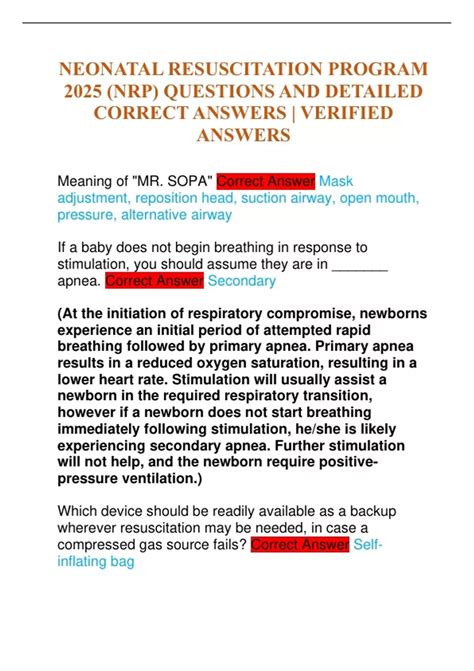 NEONATAL RESUSCITATION PROGRAM 2025 (NRP) QUESTIONS AND DETAILED ...