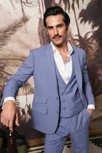 Buy Blue Wool Pinstriped Double Breasted Blazer Trouser Set For Men by ...