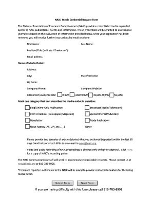 Fillable Online naic NAIC Media Registration Form - naic Fax Email ...