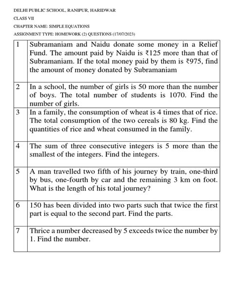 Image result for Easy Home Work Chapter Simple Equation