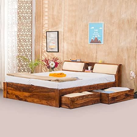 STRATA FURNITURE Sheesham Wood Queen Size Bed with Box Storage Wooden ...