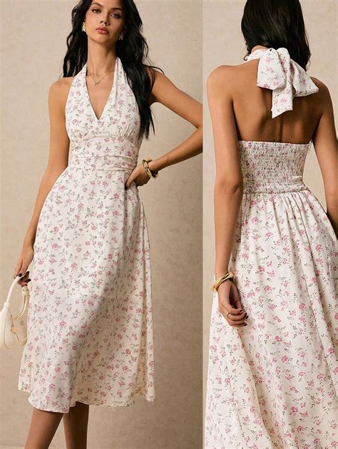 Poéselle Women's Floral Dress, Halter Neck Maxi Dress,Women's Ditsy ...