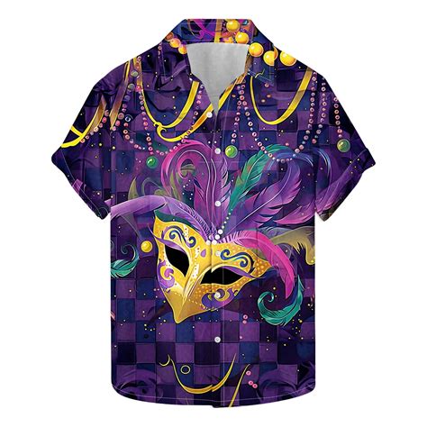 Aloohaidyvio Mens Mardi Gras Shirts Men's Party Print Button Down ...