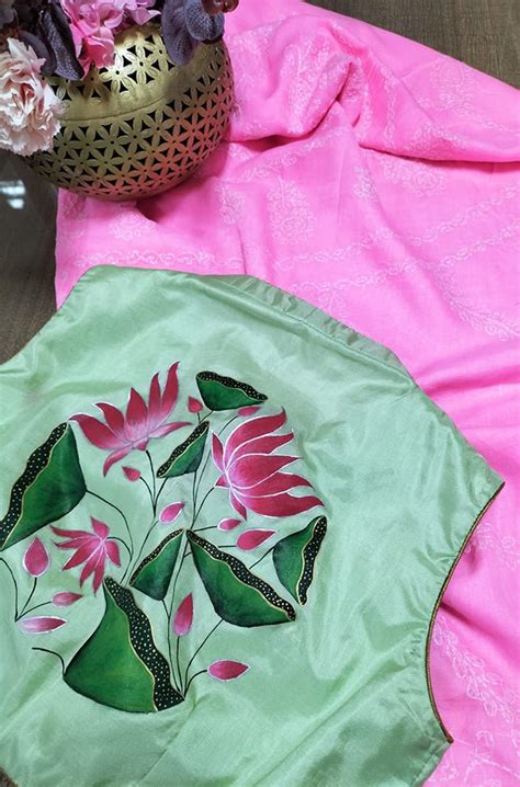 Pink Chikankari Pure Cotton Saree with Hand Painted Blouse - Luxurionworld