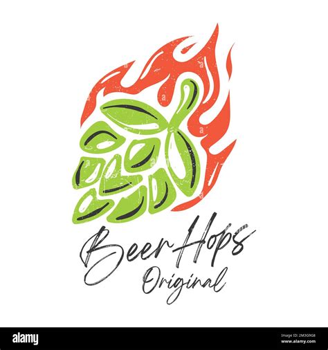 A vector of a hand drawn hop cone and fire label isolated on a white ...