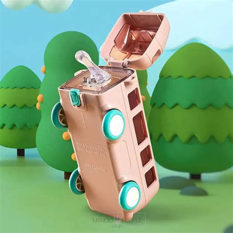 Bus Shaped Water Bottle for Kids with Strap, Sipper, and Straw - 500ml ...