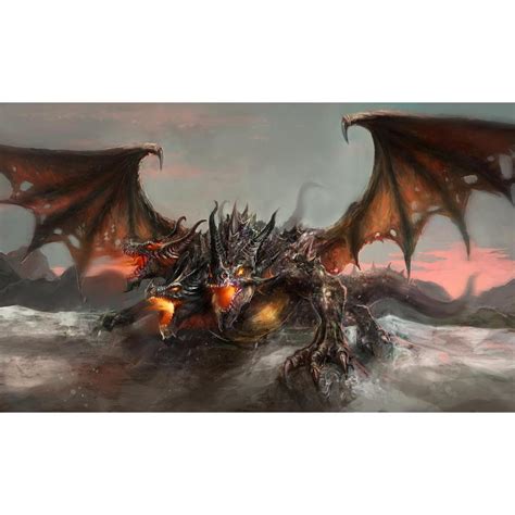 Three Headed Dragon Canvas Painting Synthetic Frame – ArtzFolio.com