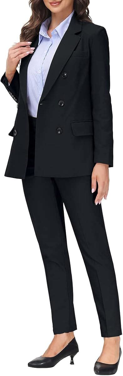 Buy MODFUL Women's 2 Piece Business Suit Set Double-Breasted Casual ...