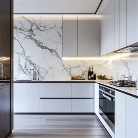 White and Grey Stacked Contemporary Kitchen Tile Design