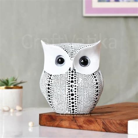 CraftVatika Modern Classy Resin Art Figure White Owl Showpieces for ...