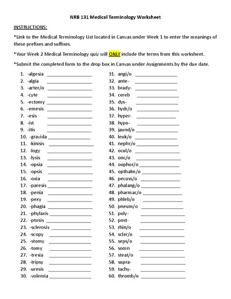 F22 NRB 131 Medical Terminology Worksheet with directions - NRB 131 ...