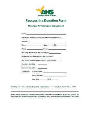 Fillable Online Reoccurring Donation Form - Animas High School Fax ...