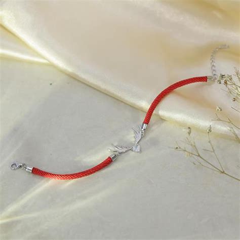Pure Silver Deer Bracelet with Sturdy Red Thread