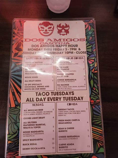 Menu at Dos Amigos Mexican Cantina pub & bar, Huntington Beach