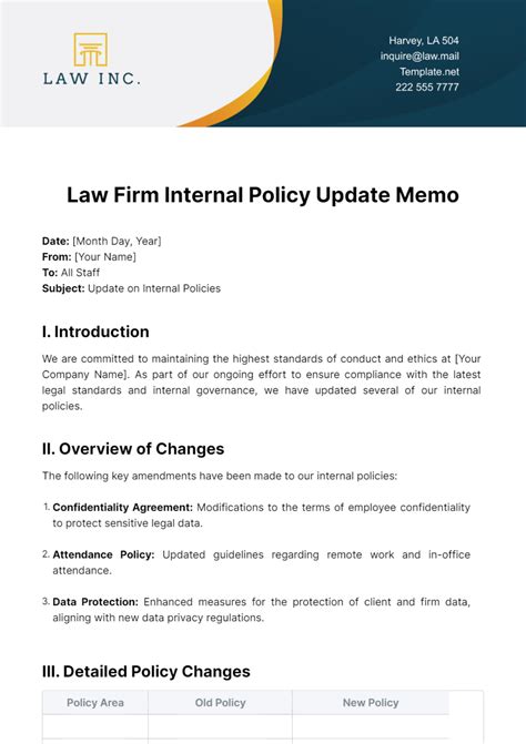 Free Law Firm Internal Policy Update Memo Template to Edit Online