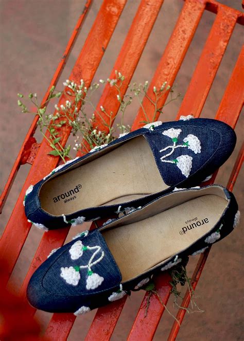 Get Floral Embroidered Denim Ballerinas at ₹ 1875 | LBB Shop