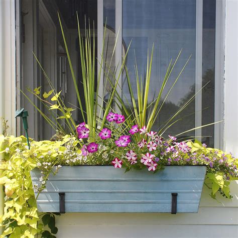 "36"L Slate Blue Wall-Mount Window Box Planter with Brackets" | Window ...