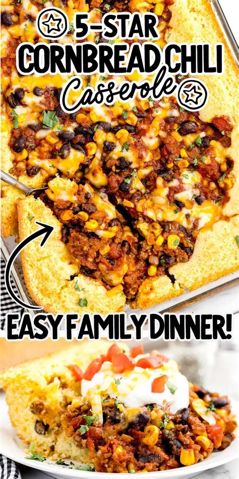 This cornbread chili casserole features spicy chili baked on a bed of ...