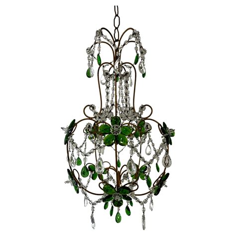 French Emerald Green Flower Crystal Prisms Maison Baguès Style Chandelier For Sale at 1stDibs