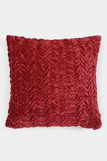 Buy Red Viscose Velvet Textured Wave Square Shaped Cushion by Ritu ...