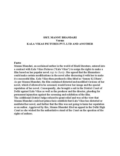 Case - ipr - SMT. MANNU BHANDARI Versus KALA VIKAS PICTURES PVT. LTD ...