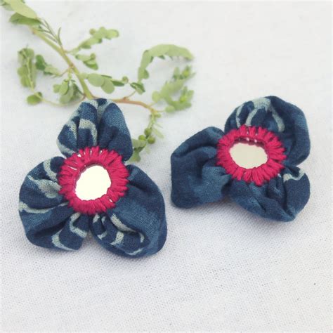 Shop Indigo mirror ear stud textile jewelry online at bebaakstudio.com ...
