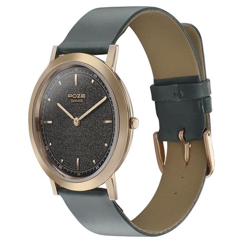 Buy Online Sonata Poze Quartz Analog Green Dial Leather Strap Watch for ...