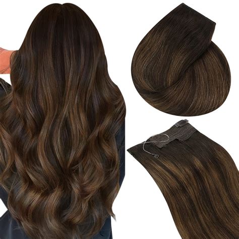 Amazon.com : Sunny Dark Brown Hair Extensions Fish Line Real Human Hair ...