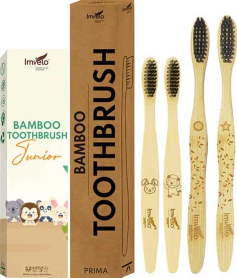 Buy IMVELO FAMILY PACK - 2 ADULT & 2 KID BAMBOO TOOTHBRUSH WITH ...
