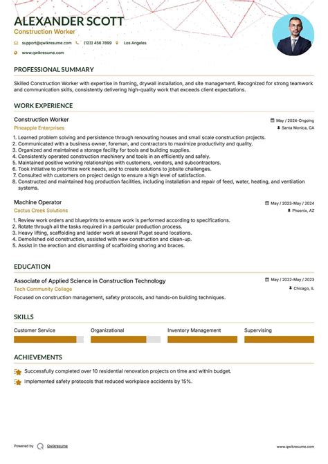 10+ Construction Worker Resume Samples & Templates for 2025