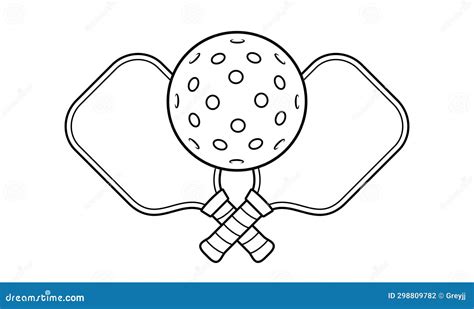 Pickleball Logo with Crossed Racket and Ball in Outline Style Stock ...