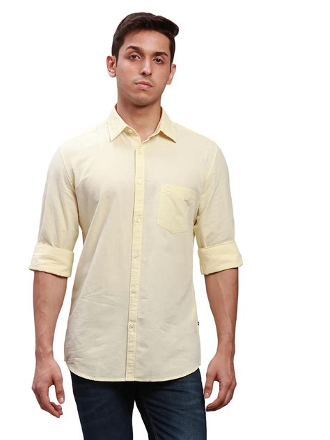 Buy Parx Slim Fit Solid Light Yellow Shirt Online