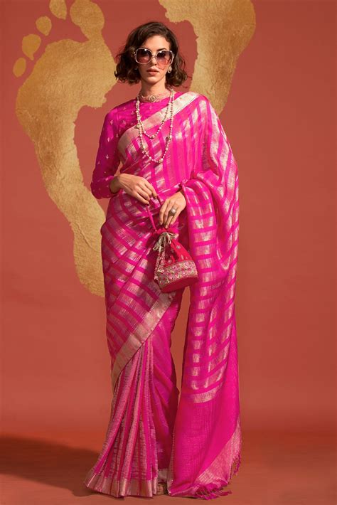 Buy Pink Zari Work Viscose Saree Online | Saree Buta | zb130672