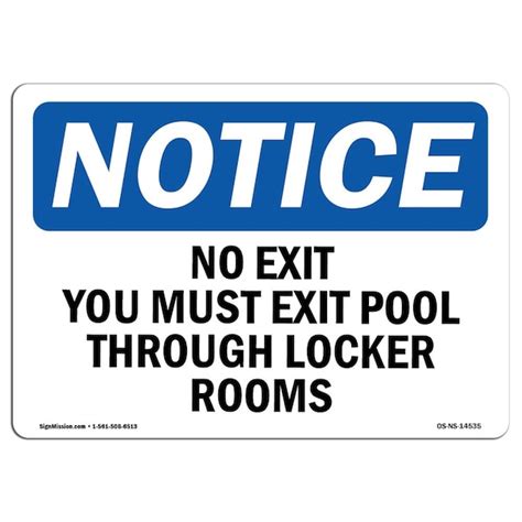 Signmission OSHA Sign, No Exit You Must Exit Pool Through Locker Rooms ...