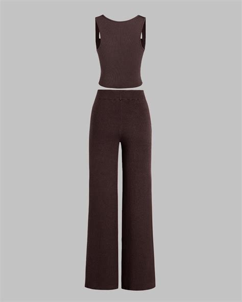 Set Of Two Crop Top With Trouser In Dark Brown - Littlebox India