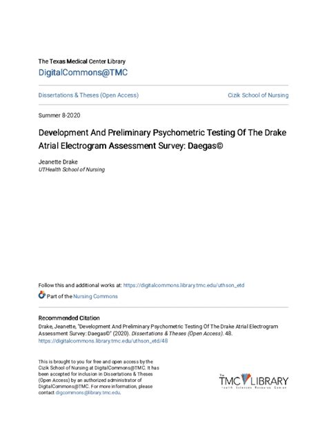 Fillable Online Psychometric Testing of the Drake Atrial Electrogram ...