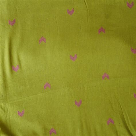Pure Cotton Handloom Mehandi Green With Pink Arrow Motif Woven Fabric ...