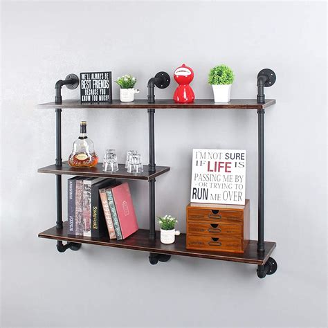 Buy Industrial Pipe Shelf with Wood 43.3in,Rustic Wall Mount Shelf 3 ...