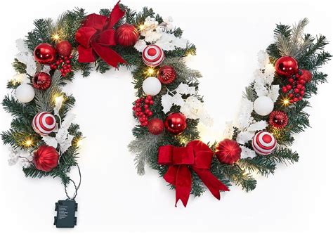 6 Ft Pre-Lit Christmas Garland, Lighted Christmas Garland with 20 ...
