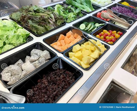 Fresh Salad Bar with Various Fresh Assortment of Ingredients, Fruits ...