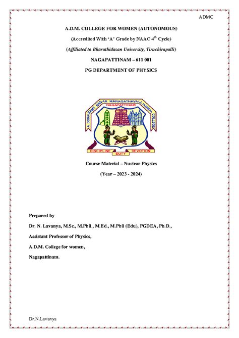 Nuclear Physics Course Material - A.D.M. College, 2023-2024 - Studocu